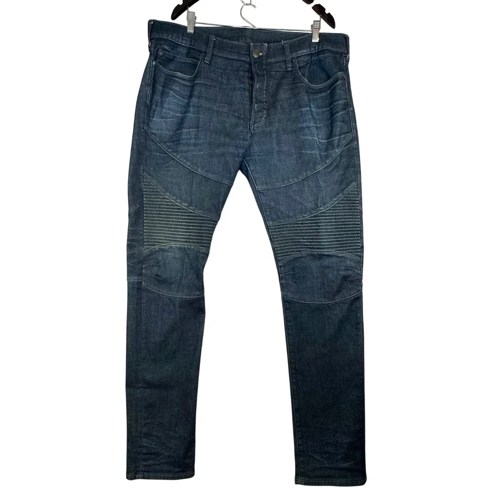 True Religion Rocco Relaxed Skinny‎ Jeans Mens 40 Dark Indigo Moto Ribbed Denim